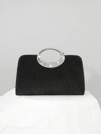 Lightweight, Business Casual Crystal Decor Bucket Bag With Drawstring Design, Transparent Bag With Faux Pearl, Suitable For Evening Party, Dinner/Banquet, Christmas Party Dress, Perfect Match For New Year Outfit And Women's Party Dress, Essential For Wedding, Matching Well With Graduation Gown And Prom Dress