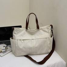 Women's Multi-Pocket Tote Bag, Minimalist Fashion Shoulder Crossbody Bag, Lightweight Foldable Shopper Bag For Commuting And Travel - White - View 2