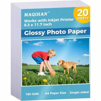 Glossy Photo Paper Printer - 20 Sheets 8.3x 11. In Inkjet Photo Printer Paper, Instant Dry Single - Sided Printing Picture Paper Picture Wall, Greeting Card, Menu, Brochure, Decors