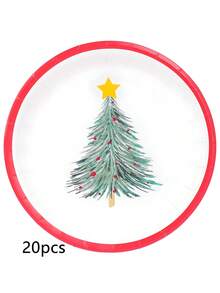 10 piezas/20 piezas/50 piezas Juego de vajilla navideña con platos de papel con árbol de Navidad verde, platos de postre/pastel de 7 pulgadas lindos, platos de cena de 9 pulgadas hermosos para fiestas de Navidad, suministros y decoración de fiesta de invierno y Navidad