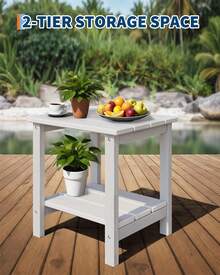 Meiyiu Outdoor Side Table 18 X 15 Inch, HDPE 2-Tier Patio Side Tables For Outside, All-Weather End Table For Patio Pool Deck Indoor Backyard - trắng - Xem 1