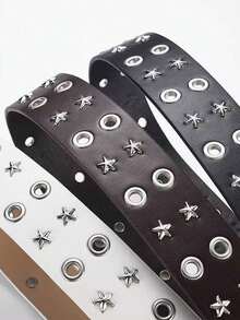 Cinturón de cintura con doble hebilla de remache con estrella vintage para niños y adolescentes, accesorio de ropa con hebilla de aguja fina de PU, cinturón de decoración de jeans de estilo callejero de alta gama para niña