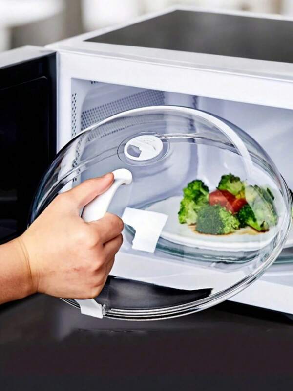 1/2 Microwave Food Cover, Dish Cover, Splash Cover, Universal Utensil Cover With Bowl And Plate Handle, Transparent Reusable Food Cover, Dirt Cover, Transparent Plastic Cover, Kitchen Supplies