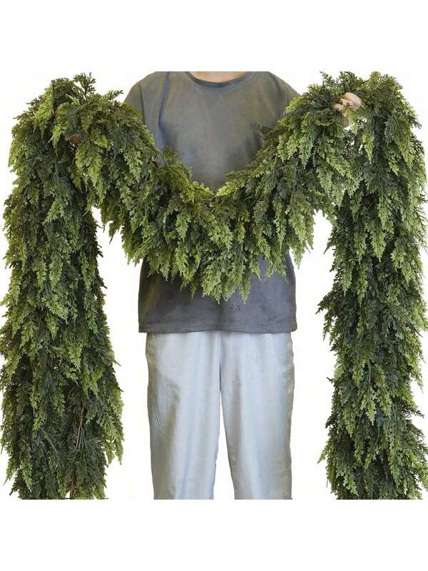 Ghirlanda natalizia artificiale densa da 180 cm, viti di Norfolk finte, ghirlanda natalizia in cedro, decorazione natalizia in rattan, per decorazioni natalizie di camini, tavoli da pranzo e portico, decorazioni per interni ed esterni, decorazioni natalizie in stile fattoria, per Natale, Pasqua, feste di matrimonio, Ringraziamento, decorazioni natalizie per la casa, decorazioni invernali