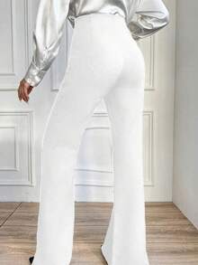 Calça Pantacourt Regular de Cintura Alta Elegante com Abotoamento Duplo Peito para Mulheres Plus Size, Tecido de Malha 180g