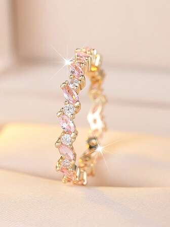 1 件波西米亚风格订婚戒指，镶嵌粉色、绿色或水绿色方晶锆石 - 订婚和结婚珠宝