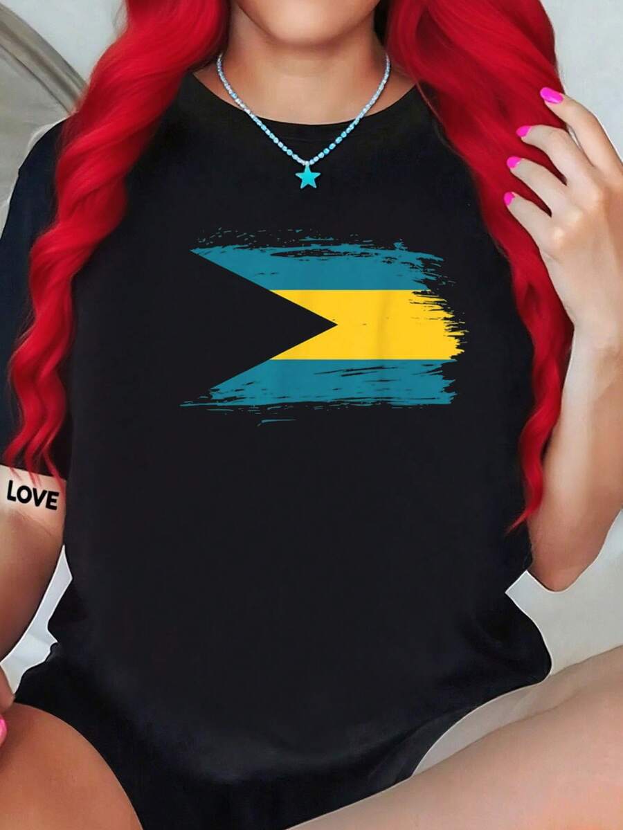 Bahamas Outfit - Bahamas Symbol - I Love Bahamas-Shirt Round Neck Art Fashion Women And Men Black-Shirt - 黑色 - 查看 1