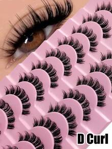 Rikuaild 10 Pairs Full Set Eyelashes, Russian Style Strip Lashes, D Curl Transparent Band Faux Mink Lashes, Enlarging Eyes, Thick & Fluffy Natural Lashes, Lash Extension, Travel Makeup Essential, Reusable Dramatic Lash Look - 俄羅斯條狀假睫毛 - 查看 1