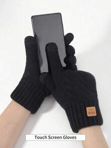 1 Pair Women's Thick Thermal Lined Touch Screen Knit Gloves, Winter Warm Full Finger Gloves For Cold Weather, New Cable Knit Style Suitable For Party, Dining, Driving, Running, Mobile Gaming, Daily Christmas Winter Warm