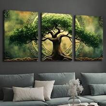 3pcs Medieval Celtic Tree Of Life, Printed With Natural Green Plant Trees, Illustrated With Lush Branches And Leaves, Wall Arts Canvas Posters, Living Room And Bedroom Home Decoration Hanging Paintings - Multicolor - View 4