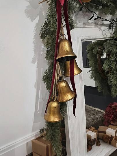 2sets,Christmas Bell Set Of 4, Christmas Decorations Christmas Tree Wreath Christmas Autumn Decorations Vintage Handmade And Rustic Lucky Christmas Bells Hanging On A Rope ,Women'S Mom Grandma Christmas Decorations Home Decor Wall Decor Window Decor Door Decor House Decor Golden Bells Country Style,Christmas Birthday Gift,Home Decor,Indoor And Outdoor Decor