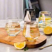 مجموعة أكواب زجاجية ذات لونين بطراز شمالي مع حافة ذهبية، أكواب زجاجية شفافة سداسية الأضلاع إبداعية لتقديم المياه والعصير والشاي والقهوة، هدية