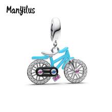 Manyilus Manyilus Original 1 Stück 925 Sterling Silber Anhänger Perle: Funkelnder Diamant Engelsflügel Anhänger, Mond und Planet Anhänger, Herz Puzzle Anhänger, Blauer Stern Charm Anhänger, Funkelnder Diamant Charm Vierblättriges Kleeblatt Perle, Vierblättriges Kleeblatt Hufeisen Liebe Anhänger, Funkelnder Blauer Fahrrad Perle