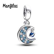 Manyilus Manyilus Original 1 Stück 925 Sterling Silber Anhänger Perle: Funkelnder Diamant Engelsflügel Anhänger, Mond und Planet Anhänger, Herz Puzzle Anhänger, Blauer Stern Charm Anhänger, Funkelnder Diamant Charm Vierblättriges Kleeblatt Perle, Vierblättriges Kleeblatt Hufeisen Liebe Anhänger, Funkelnder Blauer Fahrrad Perle