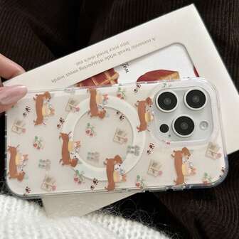 Magnetic Partial Wrap Floral Sausage Dog Phone Case Compatible With IPhone 16 Pro Max/ 15 Pro Max/ 14 Pro/ 13 Pro/ 13