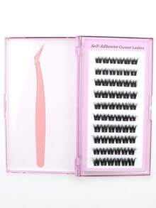 10 Rows 60 Clusters D Curl Pre-Glued Clusters Self-Adhesive Lashes, Y Shape Adhesive Band, DIY Eyelashes, Pre-Glued Eyelashes, Press On Lashes, Pre-Bonded Lashes, 10-16MM Lashes, Self-Adhesive Cluster Lashes, No Need Glue Lashes, Make Up At Home Eyelashes Extension, D Curl Lashes, Cluster Lashes, With Tweezers,Non Stick Tweezer