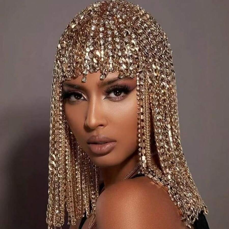 1pc Punk Style Tassel Hair Chain, Rhinestone Decor Hair Accessory