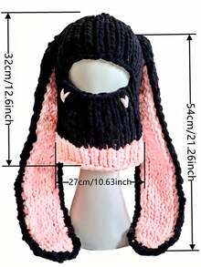 1pc Women's Multi-Color Oversized Rabbit Ear Hat, Warm Thick Knitted Beanie, Adorable & Versatile, Suitable For Daily, Casual, Party Occasionsski Mask Valentine's Day - 口罩款 - 查看 9