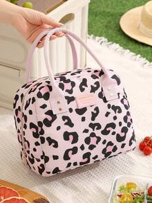 1pc Insulated Lunch Bag For Women Men, Reusable Lunch Box For Office Picnic Hiking Beach,Leakproof Cooler Tote Bag Organizer,Large Capacity Thermal Cooler Tote Bag With Handle, Waterproof Lunch Box Bag, Portable Lunch Organizer Pink Leopard Lunch Bag