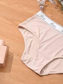 4pcs/Pack Women's Solid Color Letter & Triangle Pattern Seamless Underwear, Comfortable For Girls - Multicolor - View 8