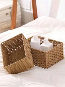 1/3 Pcs Desktop Storage Box - Handwoven Basket Set For Cosmetics, Keys, Snacks, Desk Storage, Living Room, Bedroom, Office Storage Suitable For Desktop Organization Retail Storage