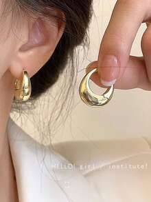 1 Pair Versatile Metal Water Drop Oval Hoop Earrings, Suitable For Women's Daily Wear
