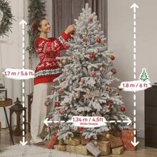 HOMCOM 6ft Snow Flocked Christmas Tree With Realistic Tips, Wide Hinged Xmas Tree With Foldable Metal Stand, Easy Assembly For Home Decor - Green - View 3
