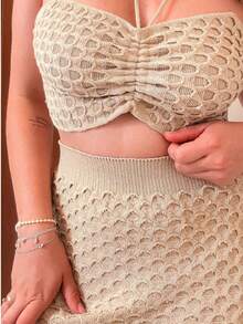 Women's Modal Scale Knit Set Versatile Top Tie And Short Skirt For Beach Summer Outing One Size Elastic. - Sand1 - View 3