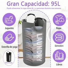 2PCS Cestos Ropa Sucia Plegable,Cesto para Ropa Sucia Fácil de Transportar,Fabricado de Tela Oxford,Cesta para la Colada Alta Capacidad,82L Cesto de Ropa Sucia de Primera Calidad con Asas(Gris & Rosa) - 1 - Ver 3