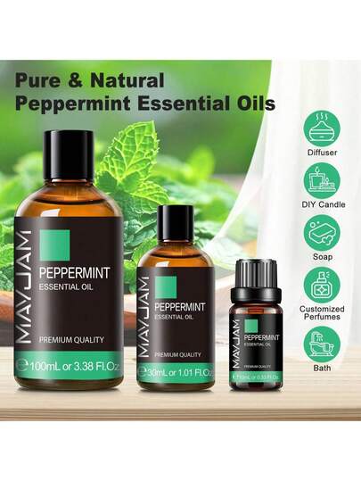 10/30/100ml Peppermint Essential Oils,MAYJAM 1pc Premium Peppermint Oils For Diffusers Humidifier DIY Candle And Soap Making,Pure Essential Oils For Diffusers For Home Aromatherapy Skin Care Revive Relieve Sleep, Living Room,Office,Gift For Friend, Family