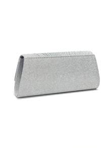 Bolsas de Festa Noturna Femininas em Veludo com Design de Envelope, Laço na Cor Prata, Pedras de Strass, Cobertura Pequena com Corrente de Ombro, Adequadas para Casamento, Baile de Formatura e Outras Ocasiões