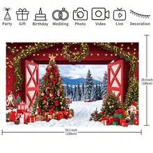 1pc Christmas Barn Backdrop, Christmas Gift Box Christmas Tree, Pine Forest Design For Christmas Party Decoration Banner, Birthday Party Background Decoration, Portrait Photography Background, Multiple Sizes Can Be Selected