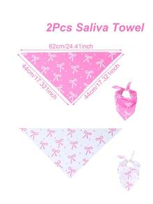2pcs/Set Pet Pink Triangle Bib,Pink Bow Pattern Pet Bandana,Dog/Cat Drool Scarf, Pet Accessories,Cats Dogs Holiday Decorative Costume