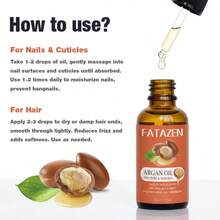 FATAZEN Natural Moroccan Argan Oil For Nails & Hair - Pure Nourishing Treatment Oil Softens Nail Cuticles Moisturizes Smoothes Frizz Strengthens Hair Argan Hair Oil Repair For Damaged Split Ends