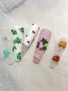 1 pieza Molde de arte de uñas navideño, incluye corona de Navidad, árbol de Navidad, hombre de jengibre, muñeco de nieve, copo de nieve, bola de cristal, campana, chimenea, pollo asado, fogata, regalo Molde de silicona 3D para arte de uñas