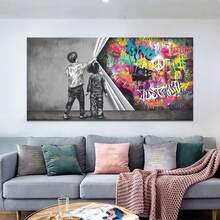 1 pieza Obra de arte de pared con estilo de graffiti, impresión de arte de pared en lienzo, cortinas para niños, pintura posmoderna para decoración del hogar, sala de estar, decoración de habitación infantil