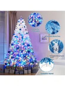 4.5/6/7.5ft Flocked Pre-Lit Christmas Tree Xmas Decorations With Foldable Stand