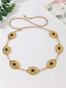 1pc Geometric Pattern Boho Zinc Alloy Turquoise Textured Women Waist Chain - Yellow Gold - View 2