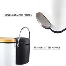 Small Trash Can With Bamboo Lid Soft Close 5L Pedal Bin Rectangular Garbage Can With Inner Bucket For Bathroom Bedroom Powder Room Craft Room Office Black