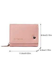 BATSIOE Elegant & Fashionable Women Short Tri-Fold Wallet Heart Decor Separate Zipper Coin Pouch Large Capacity Credit Card Holder Suitable As Gift For Young Women Girls Students For Women Money Wallet Mini Wallet Purse Wallet Small Wallet Cute Wallet