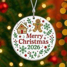 1PC Custom Personalized Christmas Ornament With Gingerbread House, Gingerbread Man And Festive Greenery, Add Custom Text For Unique Decoration, Ideal Holiday Gift For Friends, Couples Or Family, Perfect For Tree, Fireplace And Seasonal Celebrations