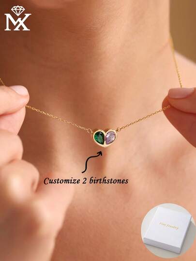 1 Pieza de Collar Personalizado y Personalizable con Dos Piedras de Nacimiento, Estilo de Moda Multifuncional, Estilo Diario Simple, Regalo del Día de San Valentín, Regalo de Cumpleaños, Regalo del Día de la Madre, Regalo de Navidad para Ella