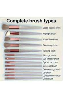 13件套化妆刷套装，柔软细腻的人造纤维材质，包含眼影、粉底、腮红、散粉等多种化妆刷，附赠化妆包，是送给母亲和女性的完美生日礼物。 - 紫紅色 - 查看 7