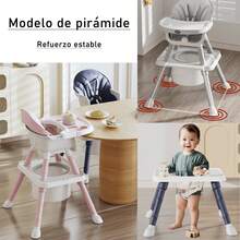 Silla alta periquera, silla periquera alta para comer, 7 en 1, bandeja extraíble, ancho, altura y cinturón protector, cojín de asiento de cuero, Amigos del crecimiento - Gris - Ver 4
