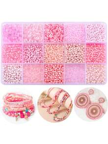 beadia Mix 15 Color Glass Seed Beads Tube Beads Glass Bugle Beads Loose Kit For Jewelry Making DIY Craft Beading (Pink) - Hồng - Xem 2