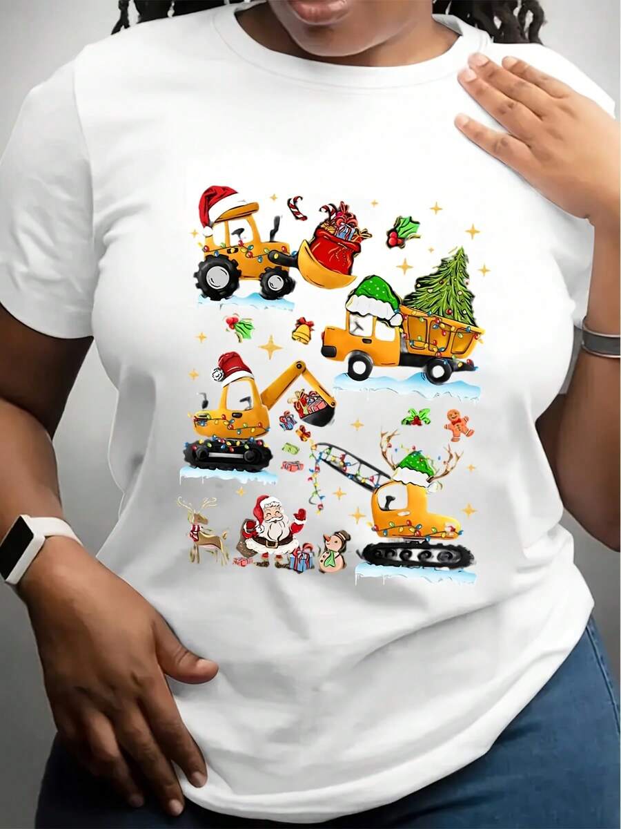 [Christmas Excavator T-Shirt] Christmas Boys' Excavator Print Short Sleeve T-Shirt  Summer Fashion Cute Kids' Casual Top