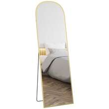 HOMCOM Arched Full Length Mirror, 64" X 20" Aluminum Full Body Mirror With Stand, Free Standing, Wall Mounted Or Leaning Floor Mirror For Living Room, Bedroom, Gold - 金色 - 查看 2
