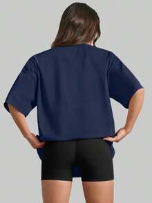 SUPEKYKO 2件套加大码女式运动上衣 - 夏季短袖衬衫，休闲宽松T恤，健身服 - 深灰色 - 查看 5