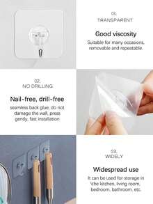 Crochets adhésifs ultra-résistants, sans perçage, imperméables, crochets muraux pour la cuisine, la salle de bain
