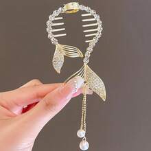 1pc Rhinestone Decorated Scrunchie With Tassel, Multi-Style Hair Claw Clip For Bun, Ponytail, Elegant & Luxurious Hair Accessory, Claw Clips, Hair Claws, Hair Slide, Hair Barrettes